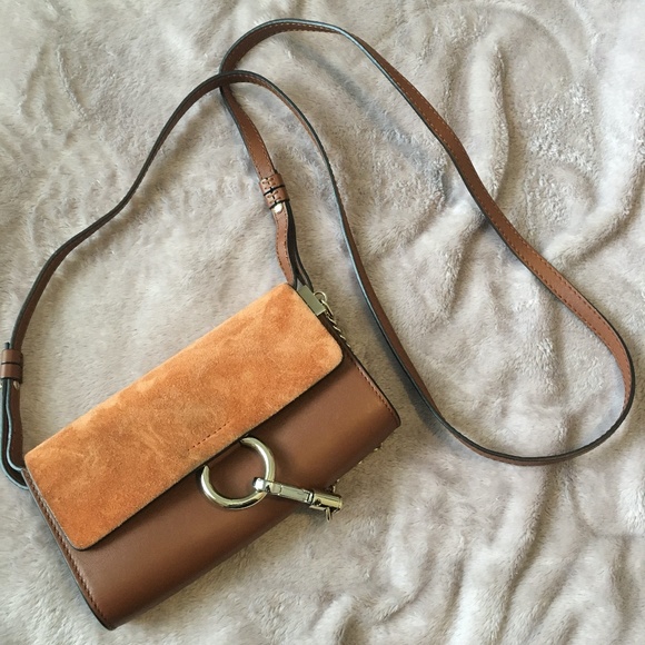 Women's CHLOÉ Mini Faye Suede & Leather Wallet on A Chain